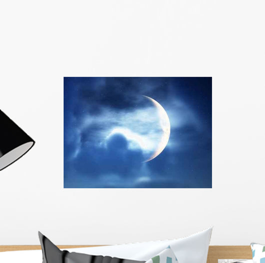 Crescent Moon through Clouds Wall Decal