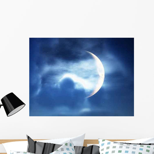 Crescent Moon through Clouds Wall Decal