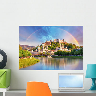 Austria Rainbow over Salzburg Wall Decal shown on a wall