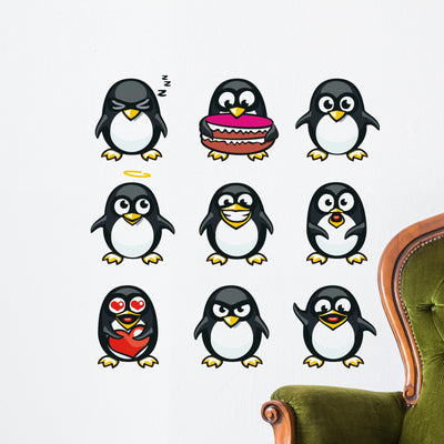 Funny Penguins Wall Stickers shown on a wall