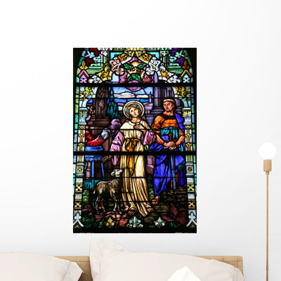 Stained Glass Wall Mural shown on a wall