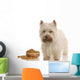 west highland white terrier licking lips standing beside dish Wall Decal