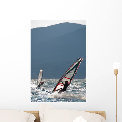 Windsurfers Garda Lake Italy Wall Mural shown on a wall