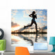 Woman Run Under Blue Sky With Clouds Wall Mural