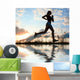 Woman Run Under Blue Sky With Clouds Wall Mural