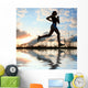 Woman Run Under Blue Sky With Clouds Wall Mural
