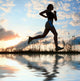 Woman Run Under Blue Sky With Clouds Wall Mural