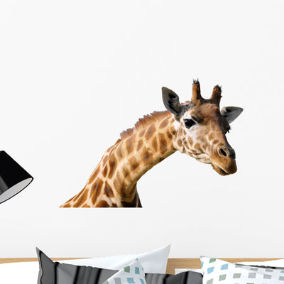 Portrait Giraffe Wall Decal shown on a wall