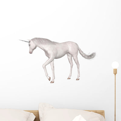 Magical Unicorn Standing Wall Decal shown on a wall