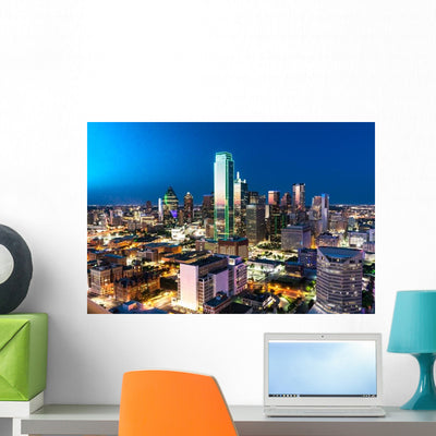 Dallas City Skyline Wall Decal shown on a wall