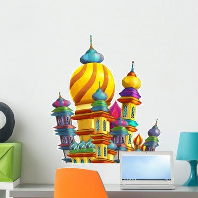 Colorful Spiraling Castle Wall Decal shown on a wall