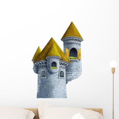 Grey Cartoon Castle Tower Wall Decal shown on a wall