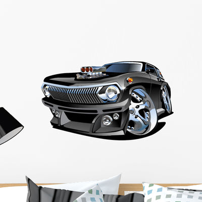 Cartoon Retro Hot Rod Wall Decal shown on a wall