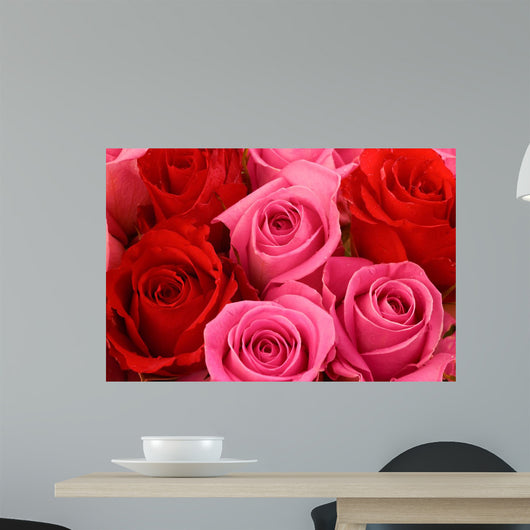 Pink and Red Roses Bouquet Wall Mural