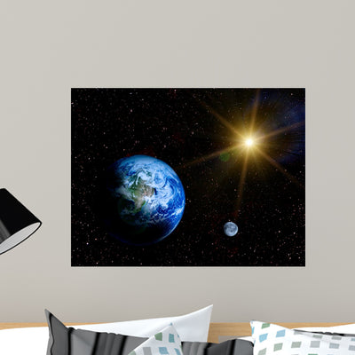 Space Landscape Wall Mural shown on a wall