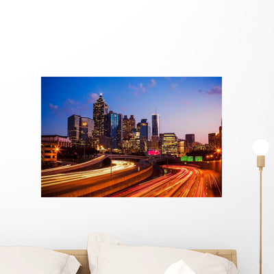 Atlanta Downtown Twilight Wall Decal shown on a wall