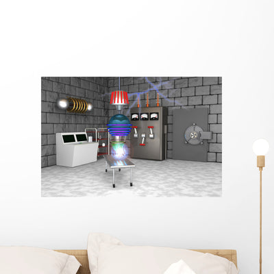 Mad Science Lab Wall Mural shown on a wall