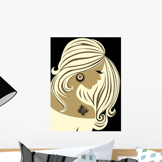 Beautiful girl with long hair and a tattoo Wall Mural