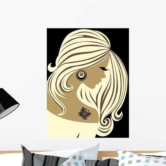 Beautiful girl with long hair and a tattoo Wall Mural