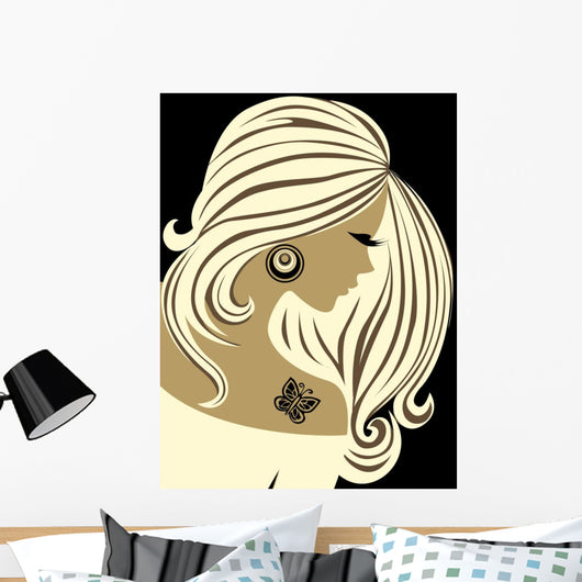 Beautiful girl with long hair and a tattoo Wall Mural