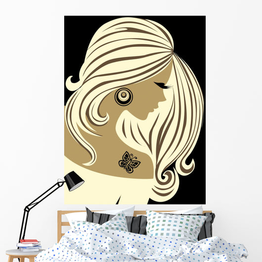 Beautiful girl with long hair and a tattoo Wall Mural