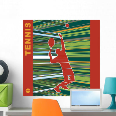 Tennis Server Silhouette with Wall Mural shown on a wall