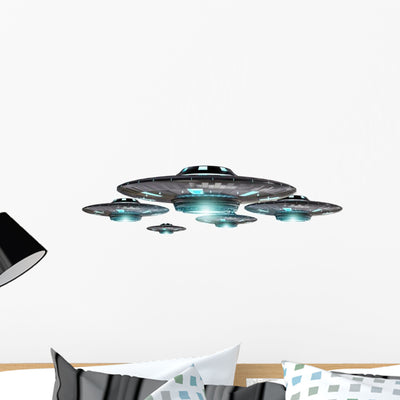 Fleet Ugo Spaceships Wall Decal Sticker Set shown on a wall