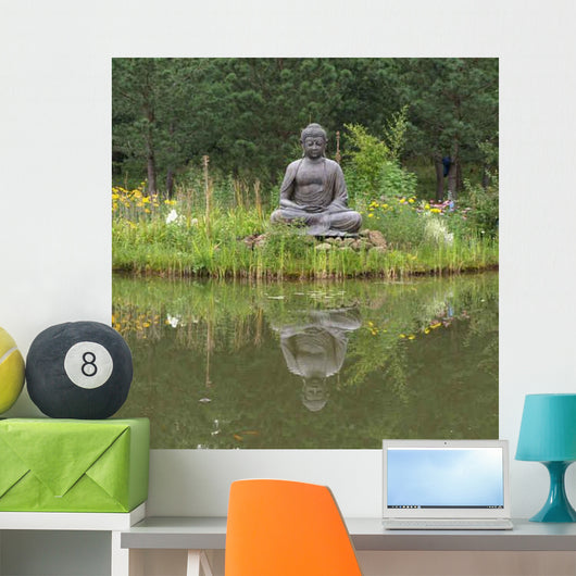Buddha with Mirror Facing Wall Decal