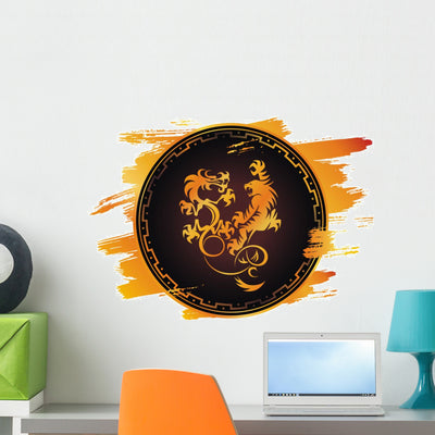 Dragon Vs Tiger Fight Wall Decal shown on a wall