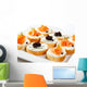 Mini sandwiches - bagel with cream cheese, salmon, caviar Wall Mural