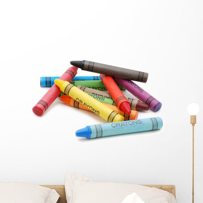 Crayons Lying Chaos Wall Decal shown on a wall