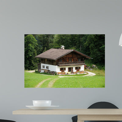Wooden House German Alps Wall Mural shown on a wall