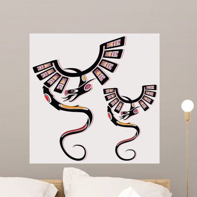 Native American Influenced Dragons Wall Stickers shown on a wall