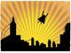 Silhouetted  superhero flying off into the sunset Wall Mural