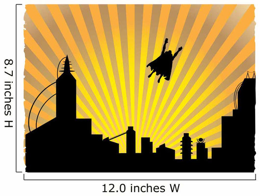 Silhouetted  superhero flying off into the sunset Wall Mural