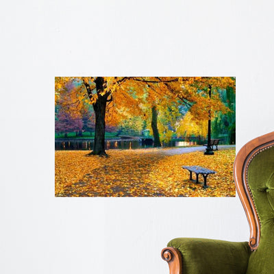 Autumn Boston Public Garden Wall Mural shown on a wall