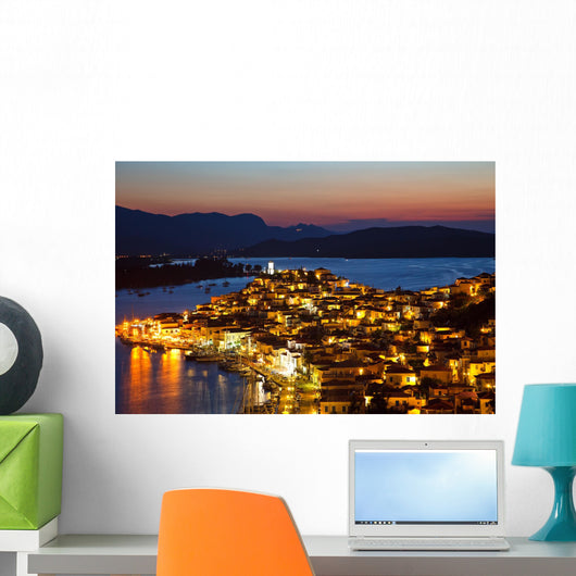 Greek island Poros at night, Greece, 2009 Wall Mural