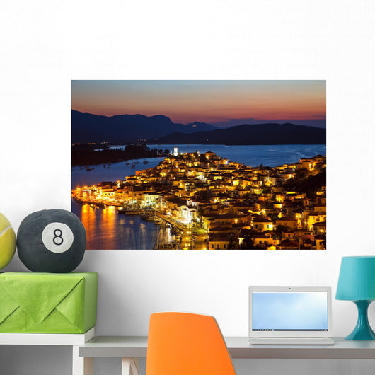 Greek island Poros at night, Greece, 2009 Wall Mural