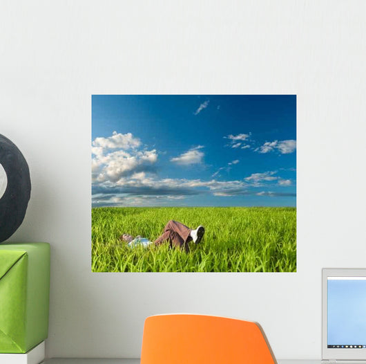 Woman Laying Grass Wall Decal