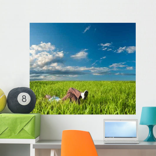 Woman Laying Grass Wall Decal