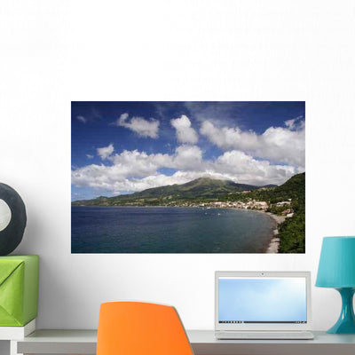 Caribbean Volcano Wall Decal shown on a wall
