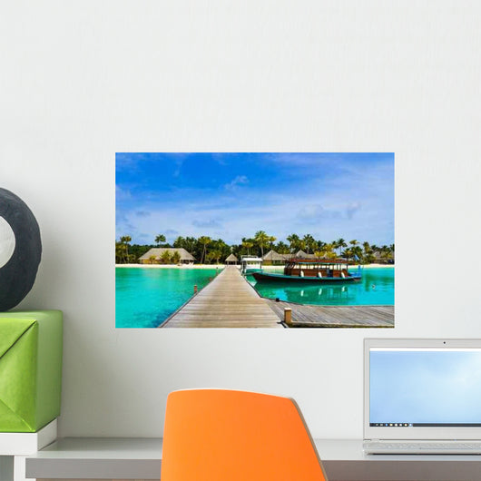 Boat Moored Tropical Island Wall Decal