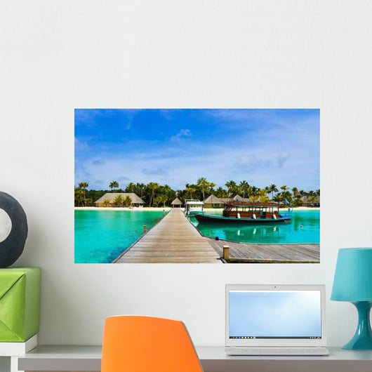 Boat Moored Tropical Island Wall Decal
