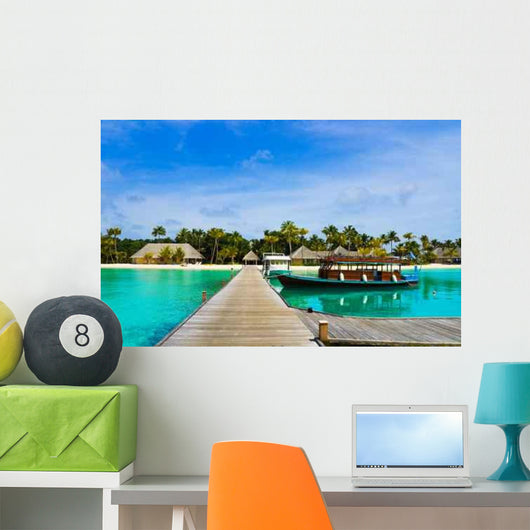 Boat Moored Tropical Island Wall Decal