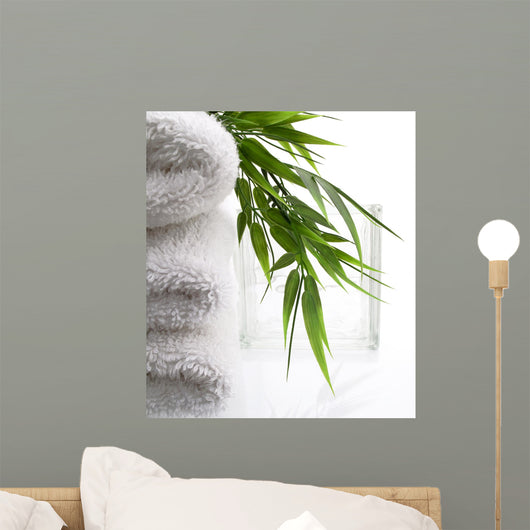 White Spa Towels with bamboo Wall Mural
