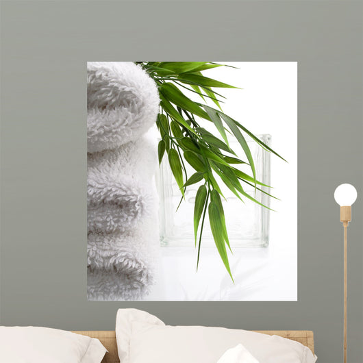 White Spa Towels with bamboo Wall Mural