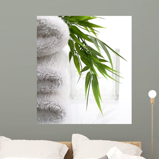 White Spa Towels with bamboo Wall Mural