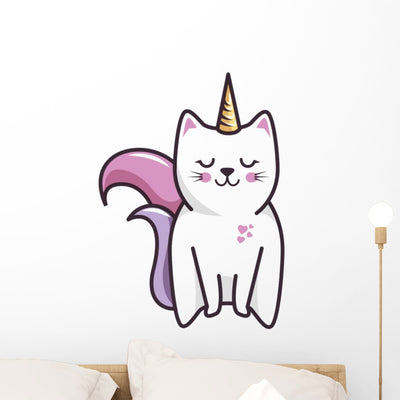 Pink Unicorn Cat Wall Decal shown on a wall