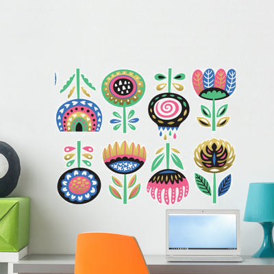 Scandinavian Flower Wall Decal Sticker Set shown on a wall