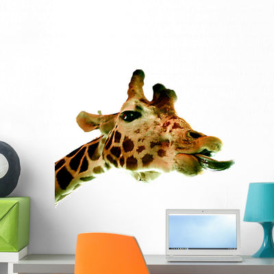 Funny Giraffe Wall Decal shown on a wall